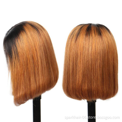 SPARK Ombre 1B/30 Bob Peruvian Straight Highlight 13x4 Lace Frontal Short Bob Wig Remy Hair 4x4 hd Lace Closure Human Hair Wigs